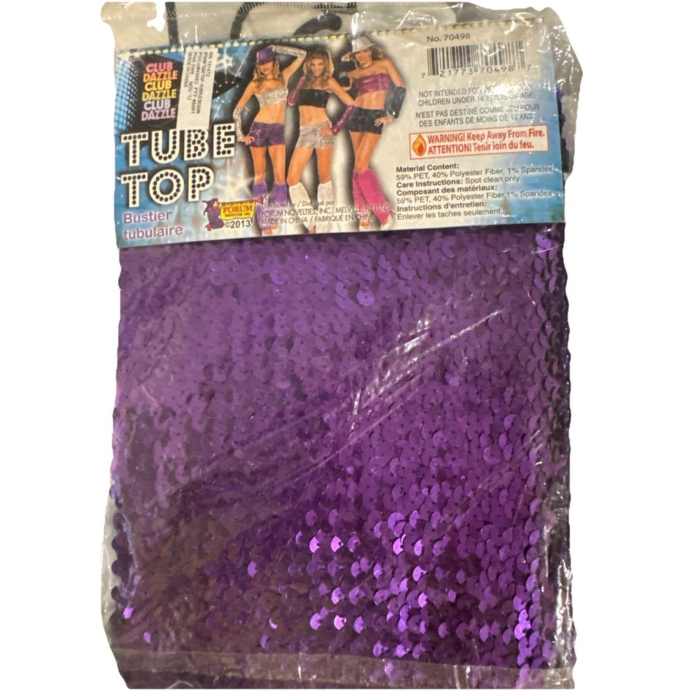 Club Dazzle‎ Rave Diva Purple Sexy Sequin Tube Top One Size Fits Most Up To 16 - Picture 4 of 4